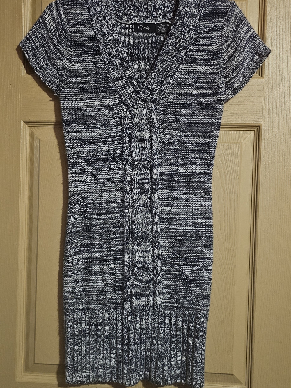 Chesley Black & White Marled V-Neck Short-Sleeve Knit Mini Dress